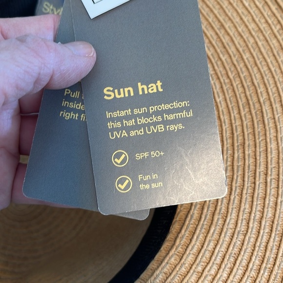 Style & Co Tan Straw Sun Floppy Beach Hat With  bow String tie Adjustable - Picture 5 of 10